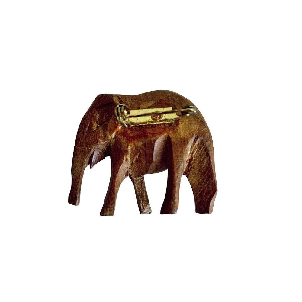 Wooden Brown Elephant Brooch Pin 1.5" Figural - Picture 4 of 5